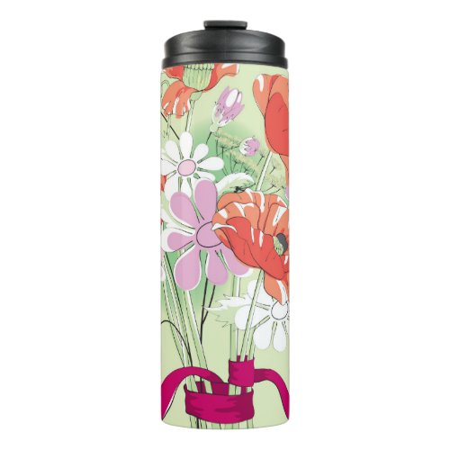 Ribbon_Tied Poppies Daisy Bouquet Thermal Tumbler