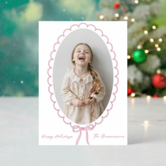 Ribbon Tied Scallop Holiday Letterpress Photo Cards