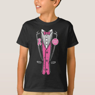Ribbon Tuxedo Breast Cancer Awareness Men Boys  T-Shirt