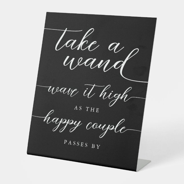 Ribbon Wand Wave Minimalist Black and White Script Pedestal Sign (Front)