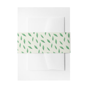 Ribbon with green leaf design invitation belly band