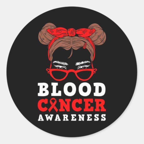 Ribbon Woman Messy Hair Blood Cancer Awareness War Classic Round Sticker