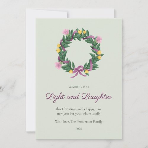 Ribbon Wound Wreath Family Christmas Card
