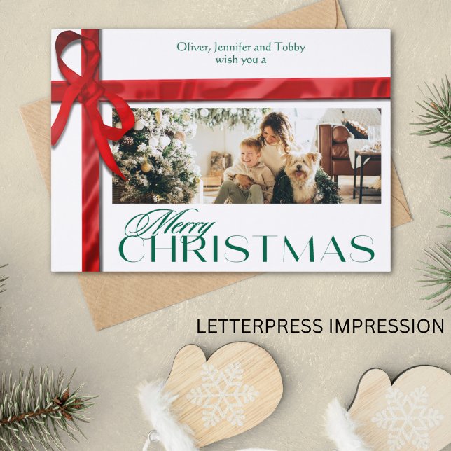 Ribboned Elegant Christmas  Letterpress Photo Cards (Creator Uploaded)
