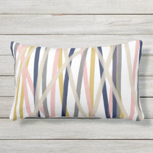 Ribbons Abstract in Mustard Navy Pink Taupe White Lumbar Pillow