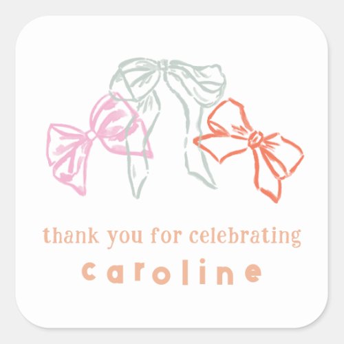 Ribbons and Bows Birthday Thank You Favor Square Sticker