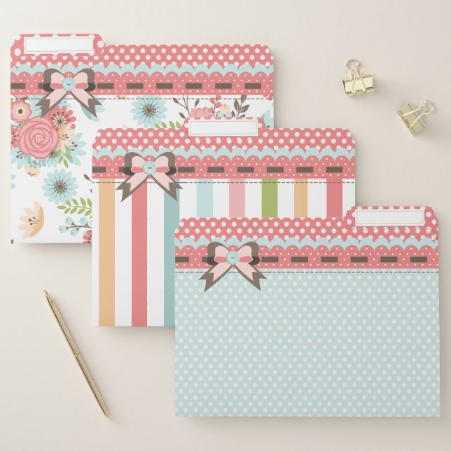 Ribbons and Bows Colorful Patterns File Folder Set (Set)