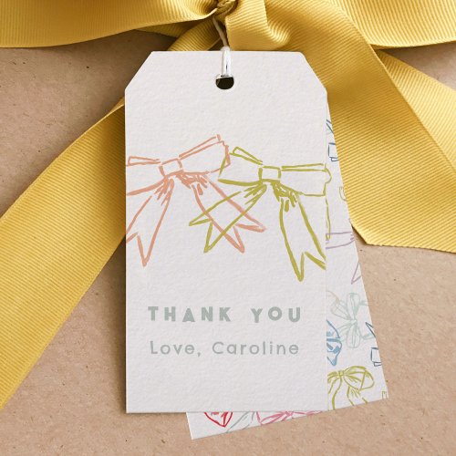 Ribbons and Bows Colorful Watercolor Thank You Gift Tags