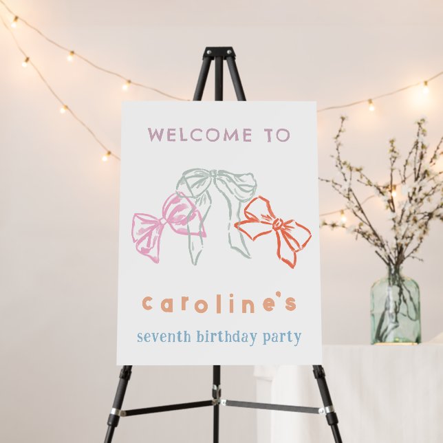 Ribbons and Bows Girls Birthday Party Welcome Sign (In Situ (Stand))