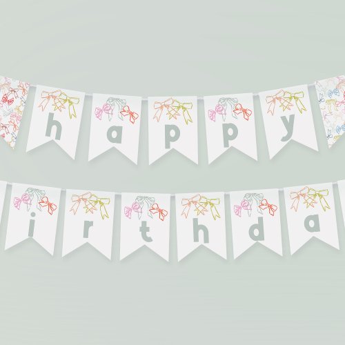 Ribbons and Bows Watercolor Girls Birthday Party Bunting Flags