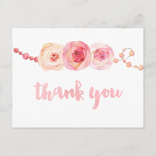 ribbons and pearls thank you card, sweet thank you postcard