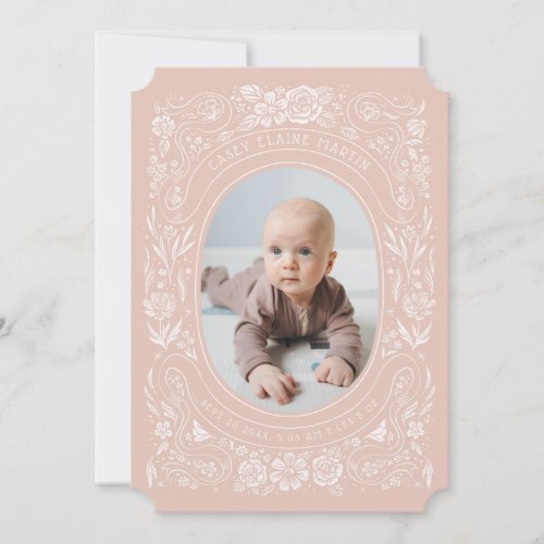 Ribbons and Roses Baby Blush Pink Photo Birth Invitation