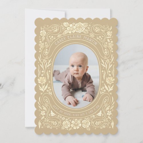 Ribbons and Roses Baby Gold Photo Birth Invitation