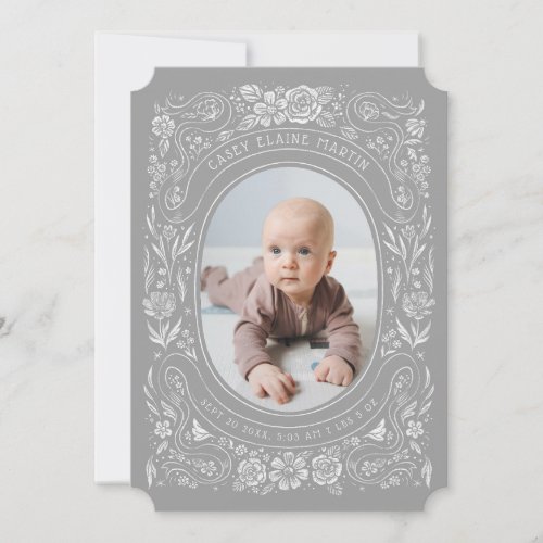 Ribbons and Roses Baby Light Grey Photo Birth Invitation