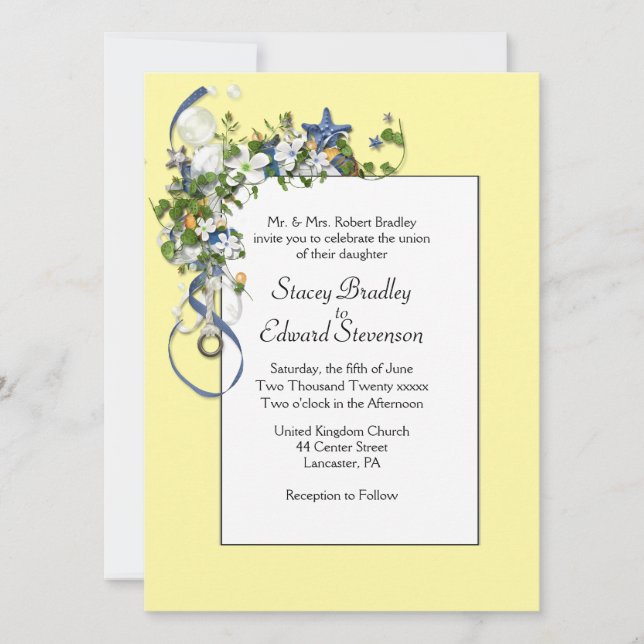 Ribbons and Sea Yellow Wedding Invitation (Front)