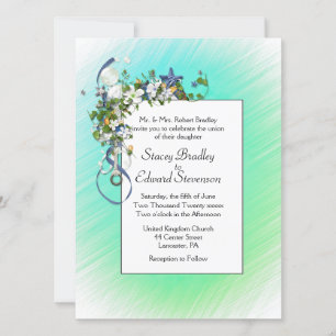 Ribbons and Starfish Bubbles Green Invitation