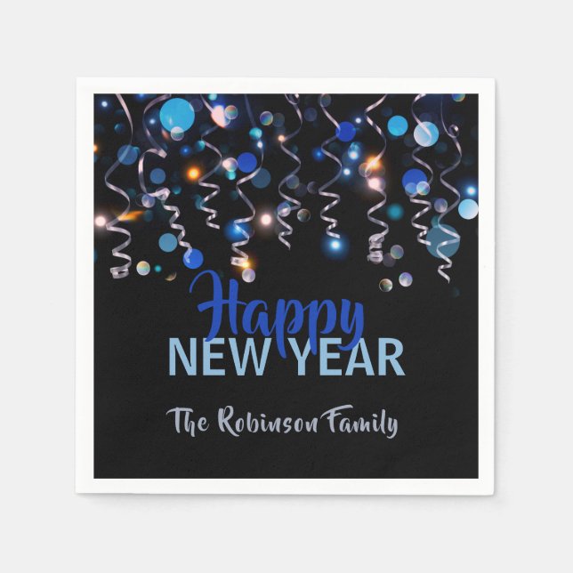Ribbons Bokeh Lights New Year Party Celebration  Napkins (Front)
