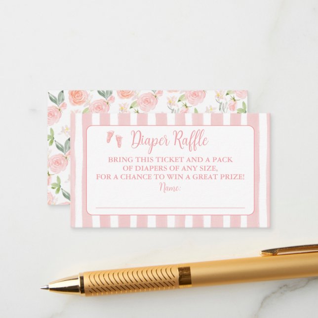 Ribbons Bows & Toes Diaper Raffle Enclosure Card (Front/Back In Situ)