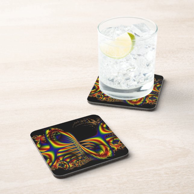 Ribbons | Rainbow Fractal Art Beverage Coaster (Right Side)