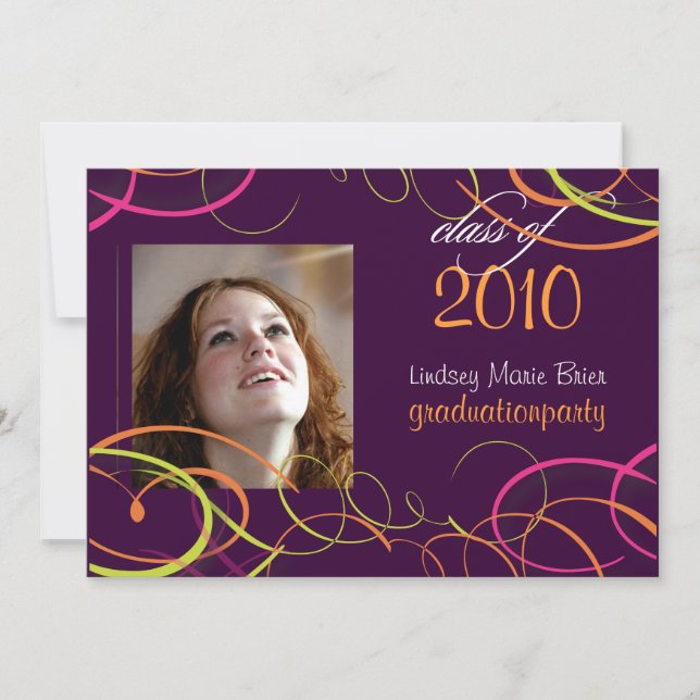Ribbons/swooshes Graduation Invitation Photo/plum (Front)