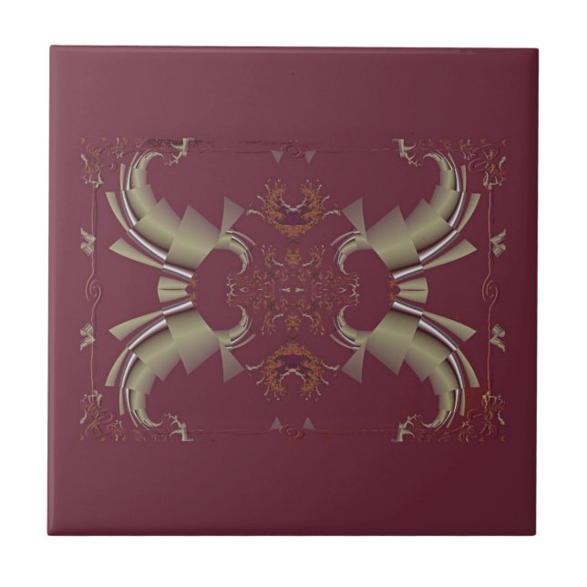 Ribbons to Claws - Burgundy Ceramic Tile (Front)