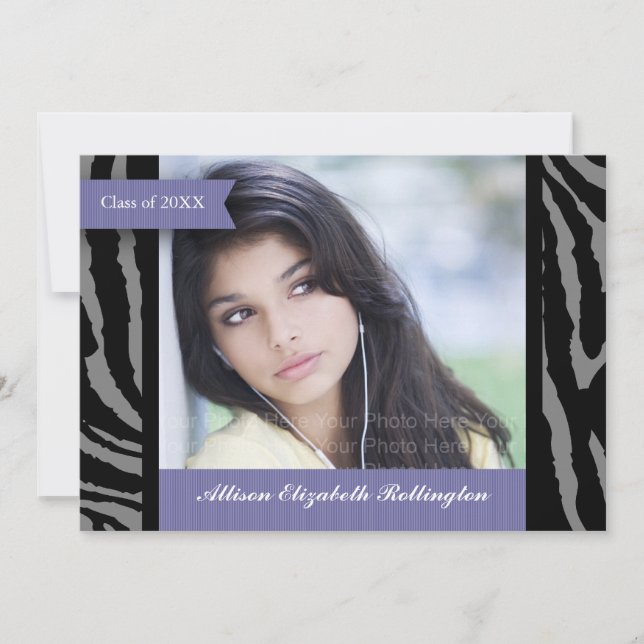 Ribbons Zebra Print Graduation: Purple Invitation (Front)