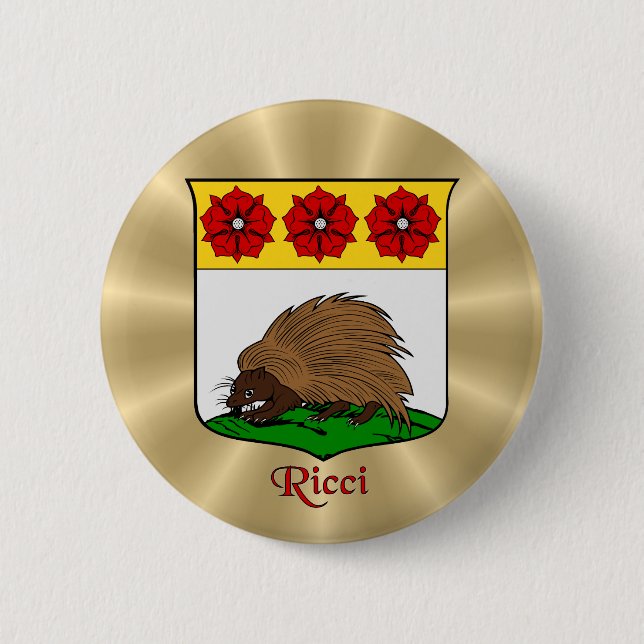 Ricci Historical Shield on Golden Sunburst Pinback Button (Front)