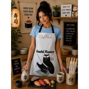 Rice and shine , sushi cat apron