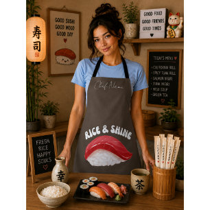 Rice and shine , sushi cat apron