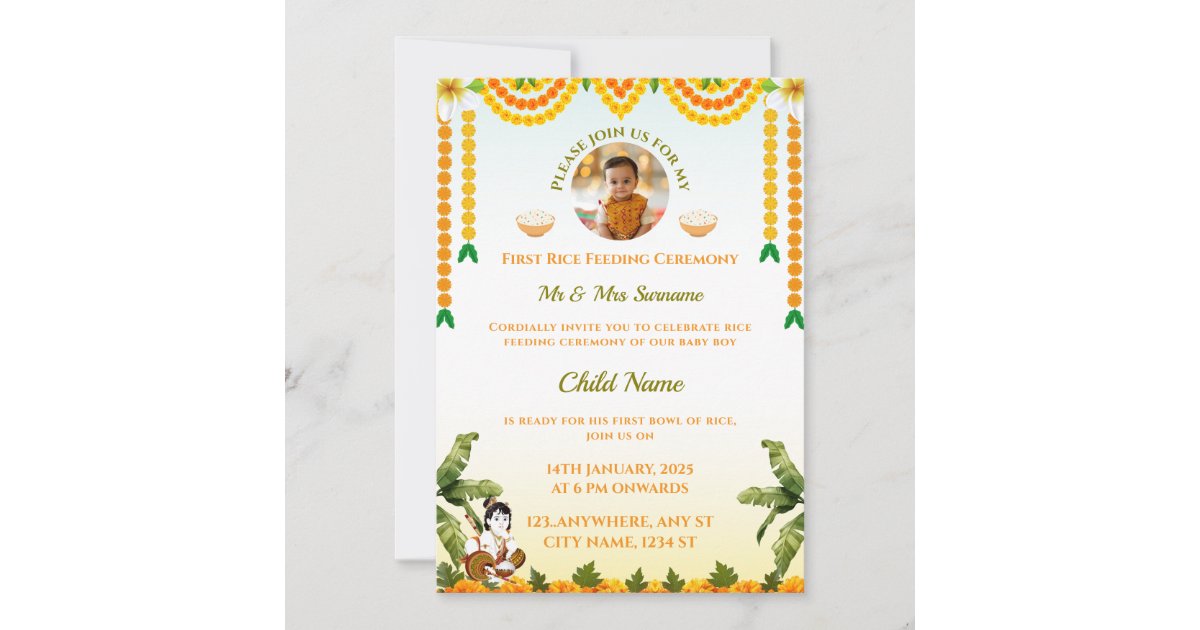 Rice Feeding Invitation, Annaprashan Card | Zazzle