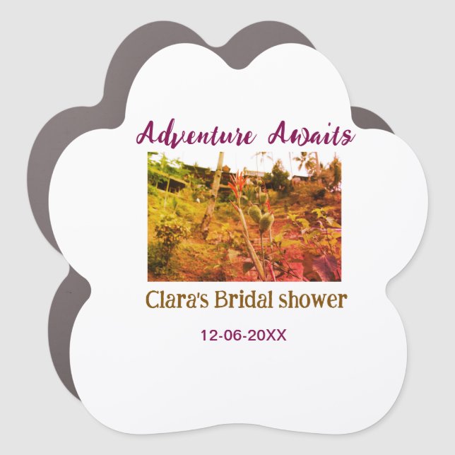 Rice fields adventure awaits bridal shower name fa car magnet (Front)