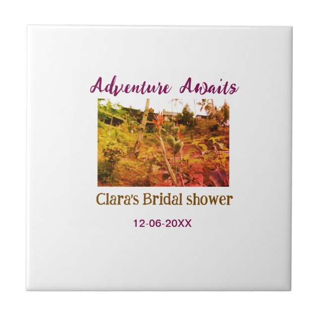 Rice fields adventure awaits bridal shower name fa ceramic tile (Front)