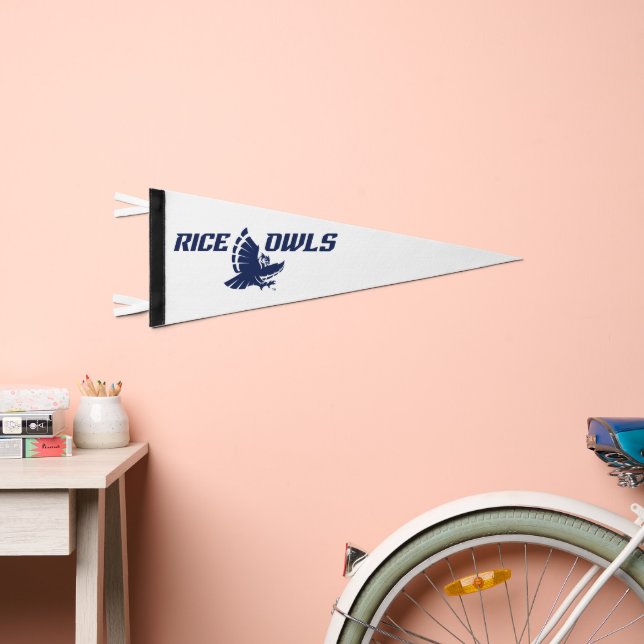 Rice Owls Logo with Flying Owl Pennant Flag (Front)