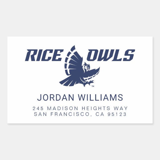Rice Owls Logo with Flying Owl Rectangular Sticker (Front)