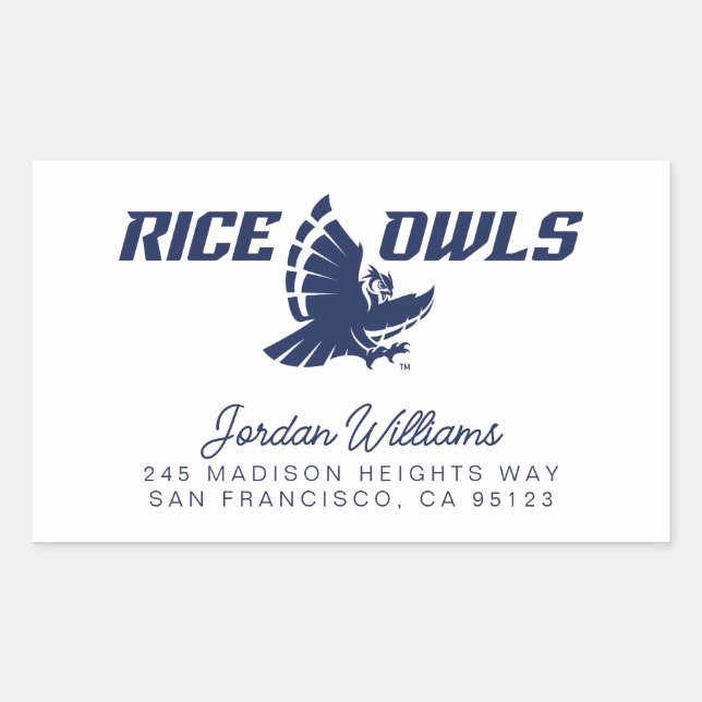 Rice Owls Logo with Flying Owl Rectangular Sticker (Front)