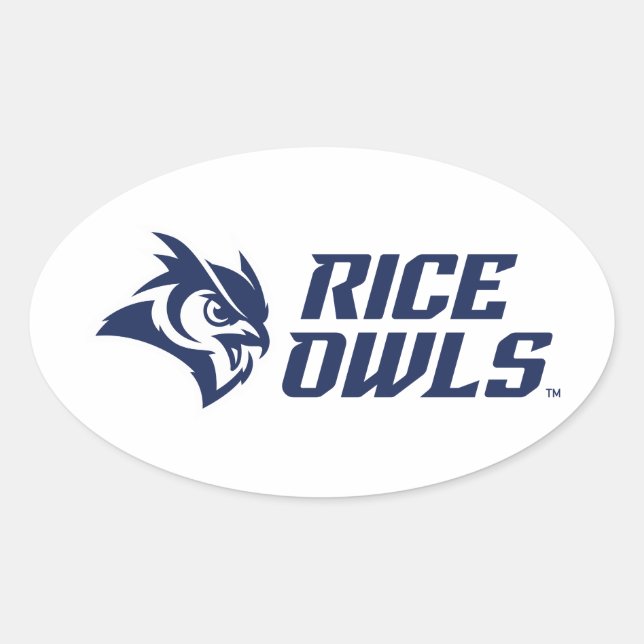 Rice Owls Mascot and Logo Oval Sticker (Front)