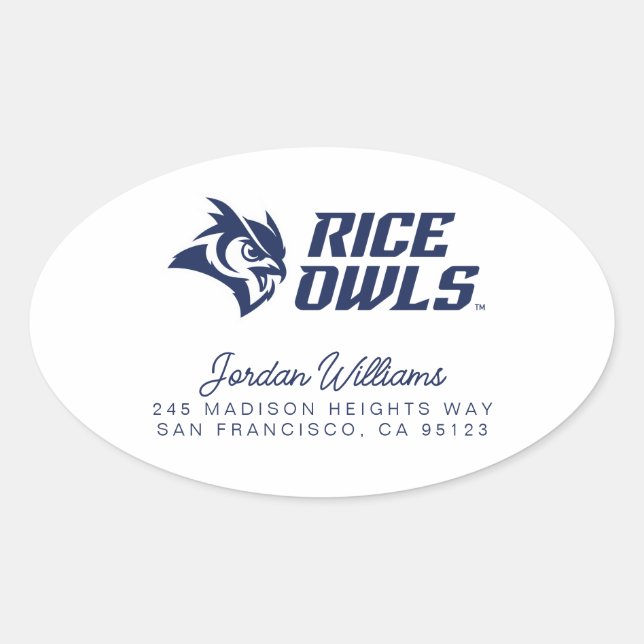 Rice Owls Mascot and Logo Oval Sticker (Front)