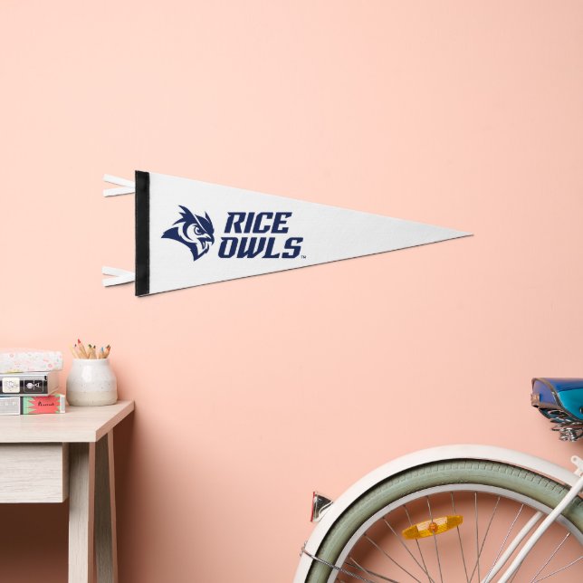 Rice Owls Mascot and Logo Pennant Flag (Front)