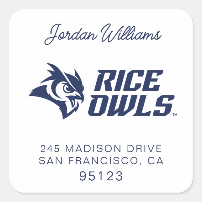 Rice Owls Mascot and Logo Square Sticker (Front)