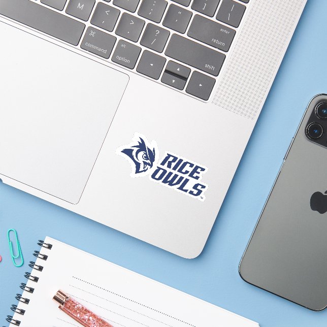 Rice Owls Mascot and Logo Sticker (Laptop w/ iPhone)