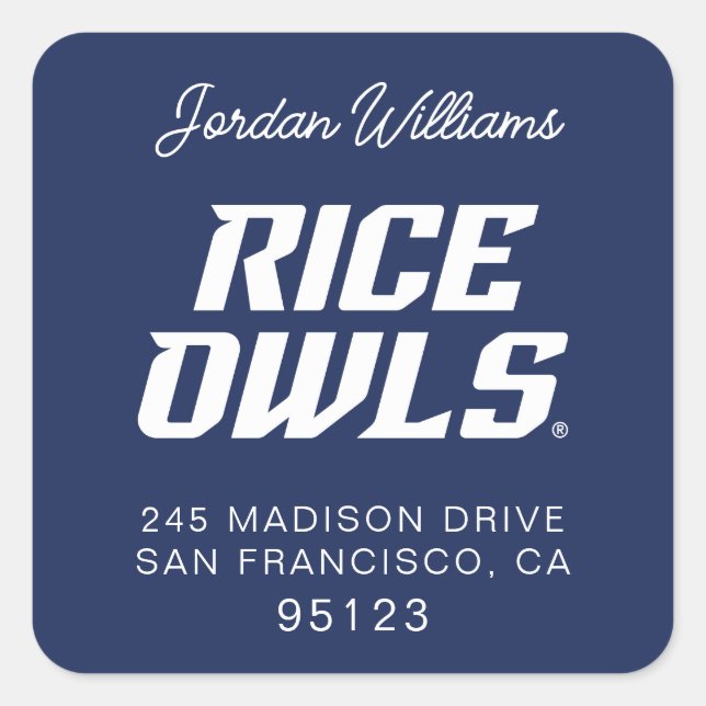 Rice Owls Text Emblem Square Sticker (Front)