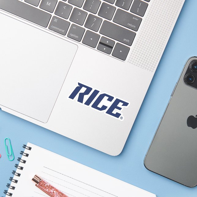 Rice Owls Text Emblem Sticker (Laptop w/ iPhone)