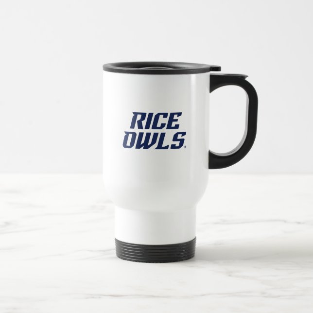 Rice Owls Text Emblem Travel Mug (Right)