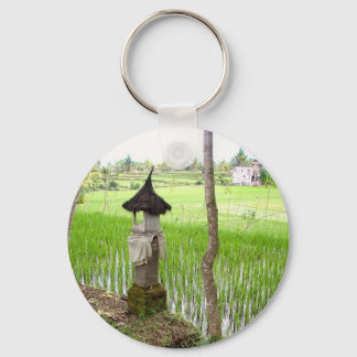 Rice Paddy, Temple, Ubud Bali, Indonesia Keychain