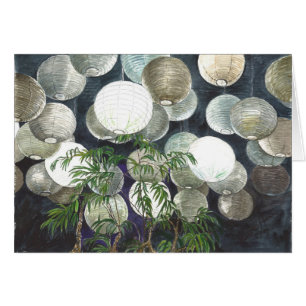 Rice paper lamps hanging  from the ceiling -l