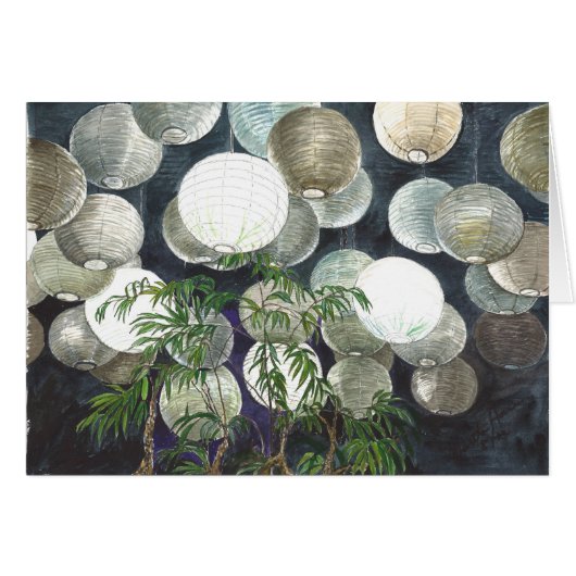 Rice paper lamps hanging  from the ceiling -l cards (Front Horizontal)