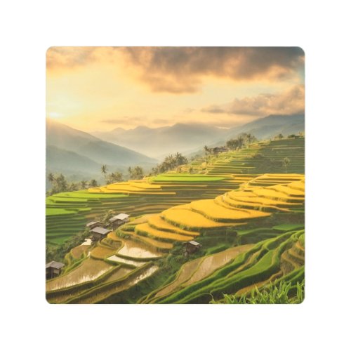 Rice Terraces Sunrise Metal Print