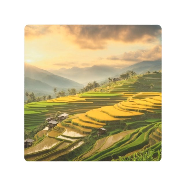 Rice Terraces Sunrise Metal Print (Front)