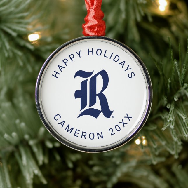 Rice University Iconic Letter Emblem Metal Ornament (Tree)