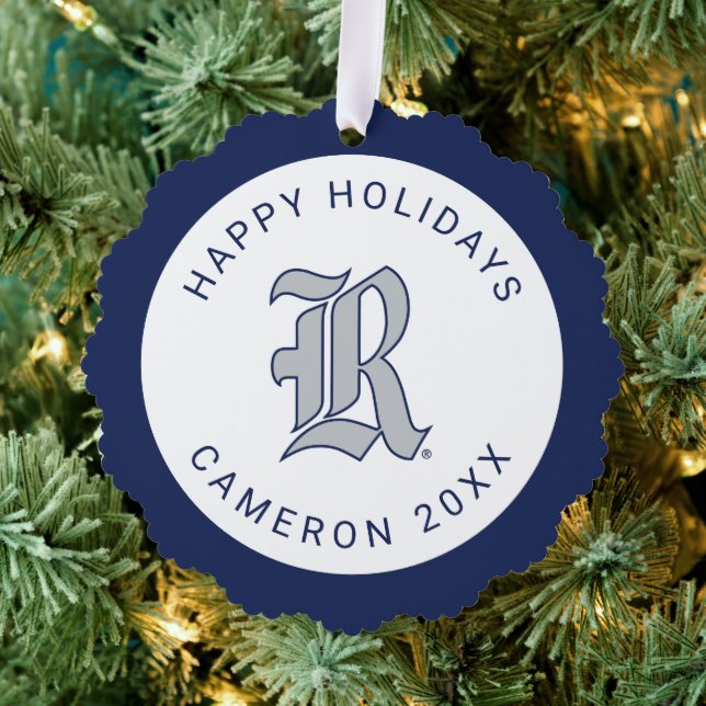 Rice University Iconic Letter Emblem Ornament Card (Insitu (Tree))